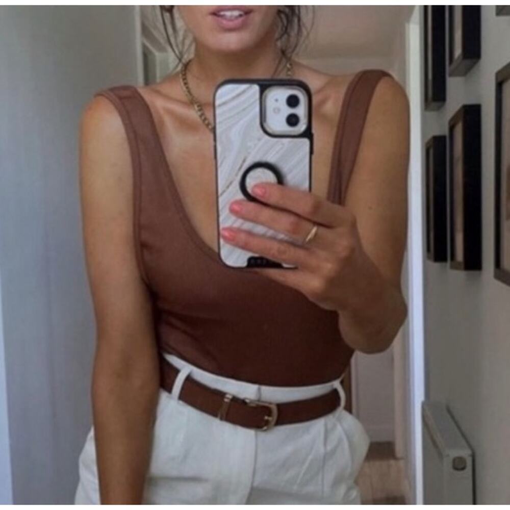 Zara Brown Fitted Sleeveless Bodysuit